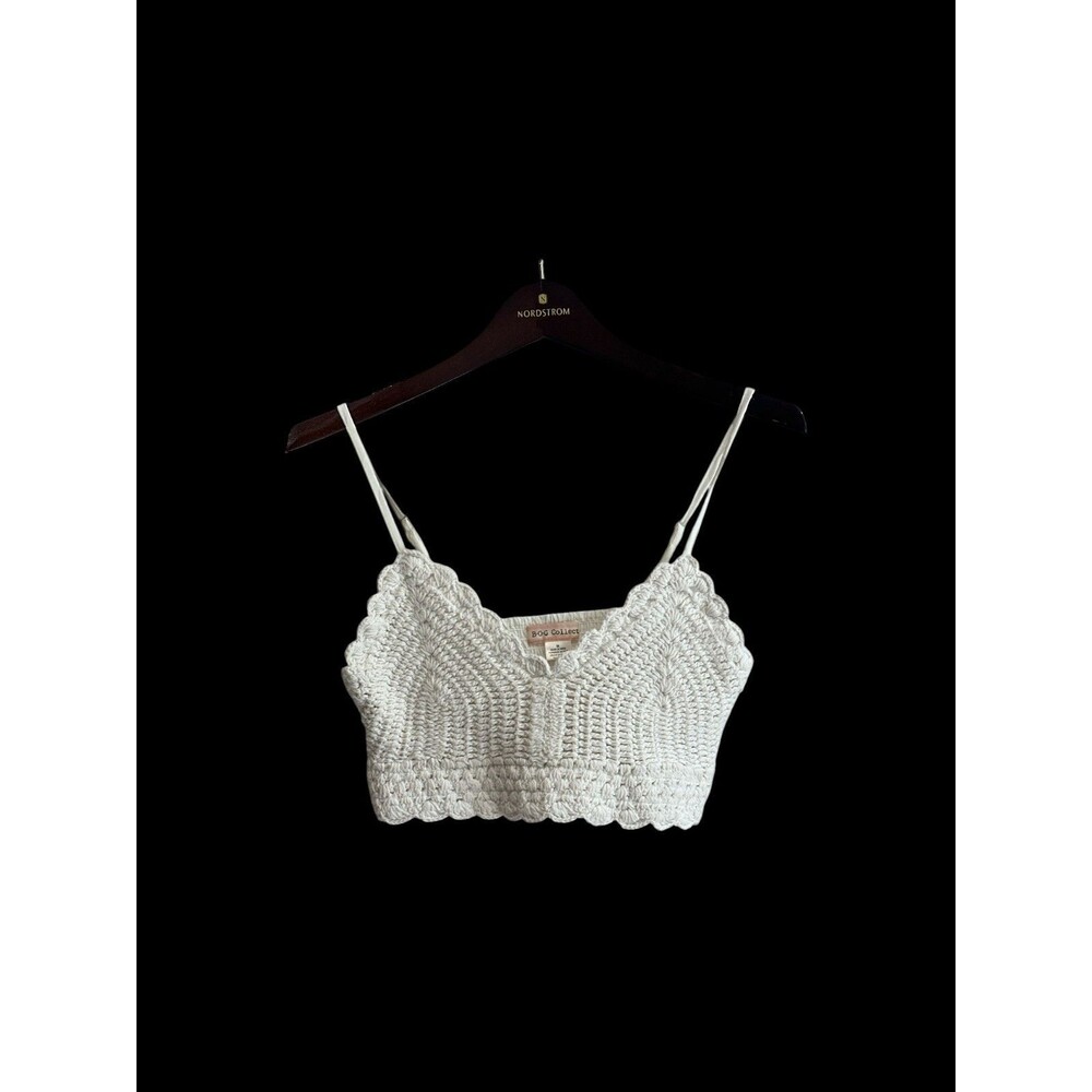 B.O.G Womens Crop Tank Sz M Crochet Knit Cream Boho Festival Coachella Western - Picture 2 of 5